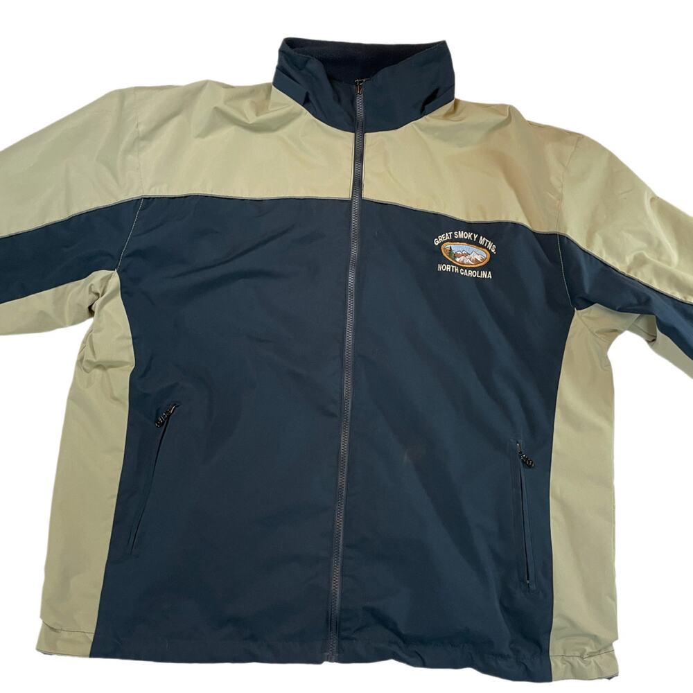 Crazy Apparel Great Smoky Mountains NC Windbreaker Jacket Navy Tan XXL